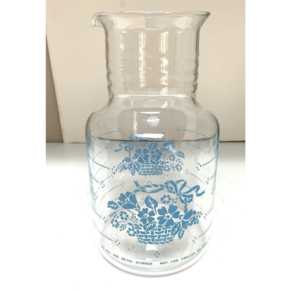 Pyrex 7520 Carafe Pitcher Cornflower Glass Clear Blue Floral Flowers 2Qt No Lid
